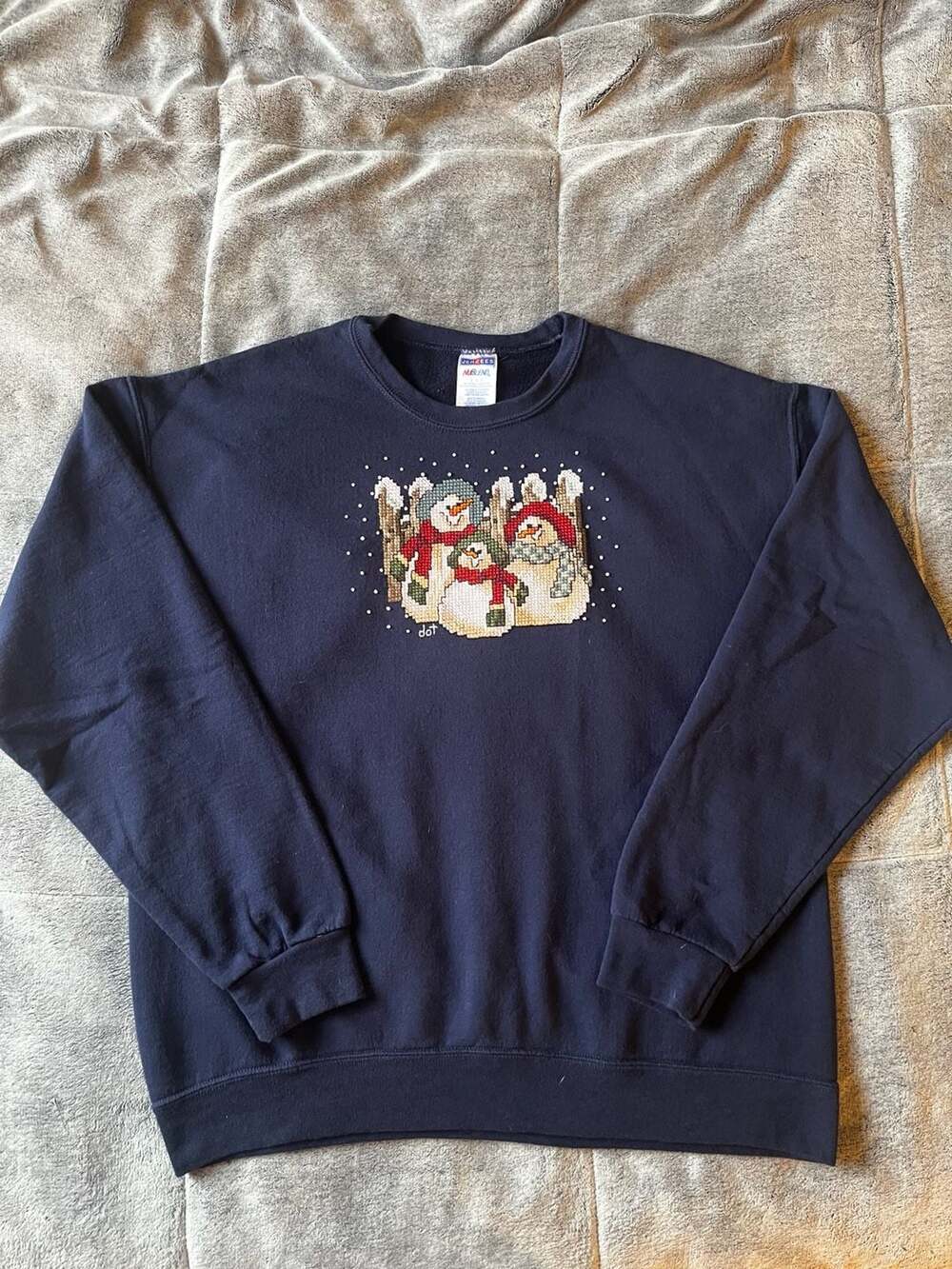 Jerzees Snowmen Christmas Sweatshirt Size L Blue Holiday Winter Graphic